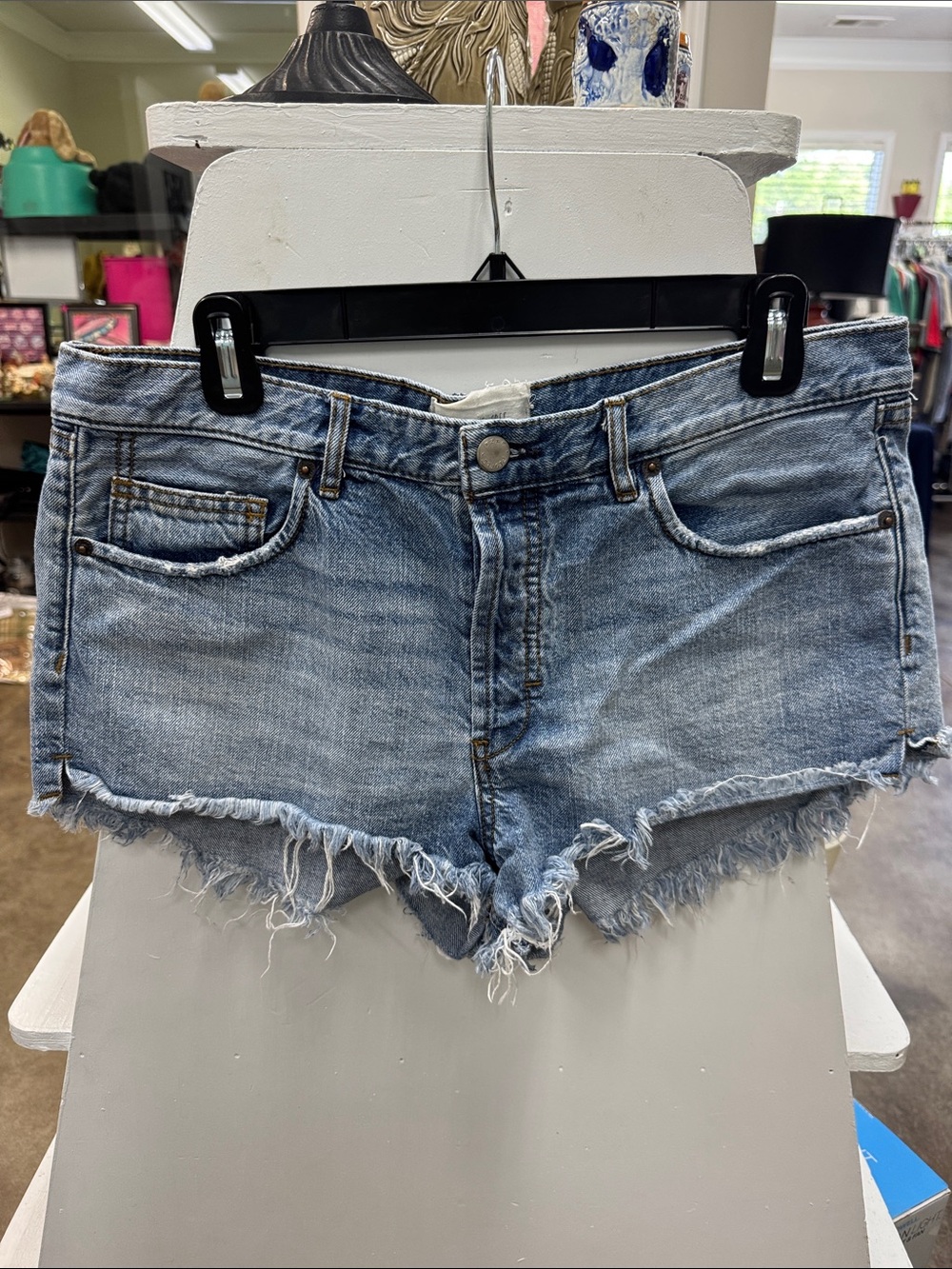 We The Free Light Wash Frayed Denim Cutoff Shorts